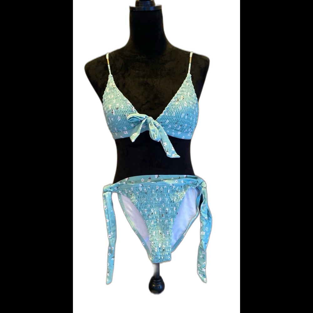 Bikini Top Size Small Bottom Medium (completely‎ adjustable) Aqua Teal Smocked